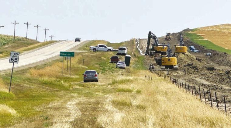 Redpoint Contracting of Phoenix, AZ is moving east toward Timber Lake this week, extending the Mni Waste line which already delivers Missouri River water to most of Dewey and Ziebach counties. The pipeline is 16 inches wide up to the Highway 20 junction and 10 inches wide into Timber Lake.