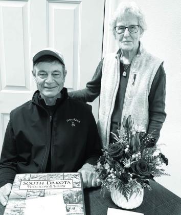 Retiring board members Jay Jones and Jean Tehle were presented with gifts at the annual meeting of the Timber Lake &amp; Area Historical Society on October 18.