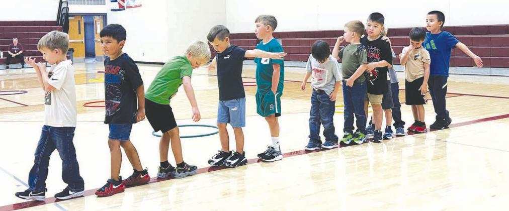 Timber Lake kindergartners practiced lining up on the red lines of the gym during Amy Sandquist’s PE class on Monday, August 17, the first day of the new school year. There are 28 students enrolled in kindergarten with teachers Theresa Keller and Carly Schrempp.