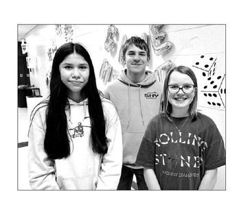 NWAS Spelling Bee winners from Timber Lake Middle School (l-r) Autym Red Bear, Preston Maciejewski, and Maya Biegler. Photos by Kathy Nelson
