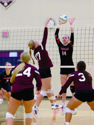 Maddy Hermes (17) attempts a spike during Timber Lake’s match up with visiting Bison last week. Photo by Marie DuPreez