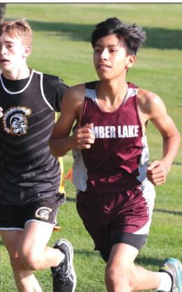 Timber Lake freshman Xavier Sanchez-Gonzalez finished 10th overall in the varsity boys division at the Mobridge-Pollock Cross Country Invitational run Saturday, Aug. 26, at Oahe Hills Golf Course. He posted a time of 19:42.92 on the 5,000-meter course. Photo by Jon Flatland