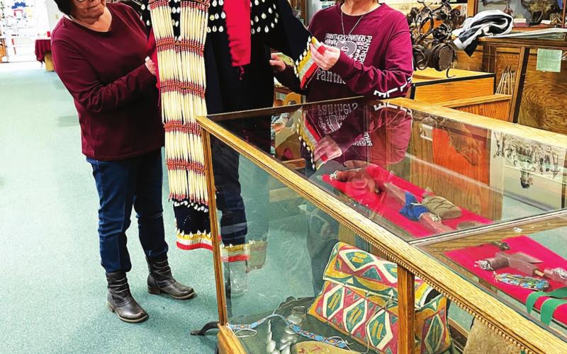 Janet Lawrence Keckler and Faye Lawrence Kraft arranged the exhibit of Laundreaux family artifacts. They are great-granddaughters of Mollie and Alex Laundreaux.