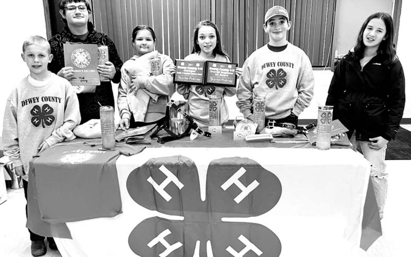 Receiving awards at the Dewey County 4-H Recognition Event were (L-R) Isaac Zeug, Jesse Ridl, Katie Ridl, Bricelyn Pederson, Levi Berndt, and Mila Mowrer. NOT PRESENT: Kendyl Locken, Lexi Locken, Talley Locken, Kenlea Heck, Korbi Heck, Grace Gill, and Raelynn Vines.