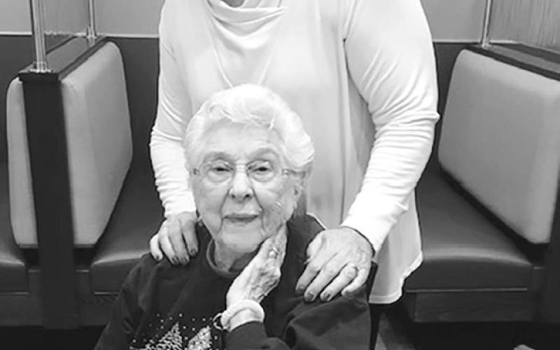 Ruth Schmidt, formerly of Isabel and Timber Lake, celebrated her 100th birthday on October 27 at her home in Sioux Falls and nearly ran out of cake! She is pictured here with her daughter, Susan Overgaard of Centerville.