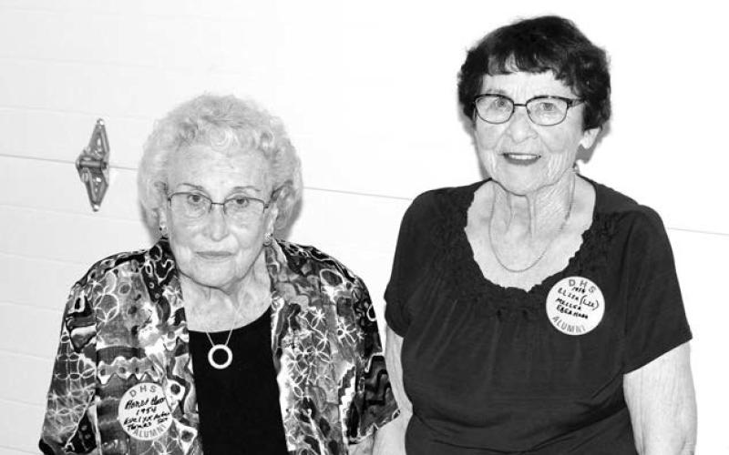 DHS Class of 1954: Celebrating the 70th year of their graduation from Dupree High School were Evelyn (Thomas) Anderson (left) and Eliza (Miller) Eberhard, who attended the reunion at Dupree’s Pioneer Days last weekend.
