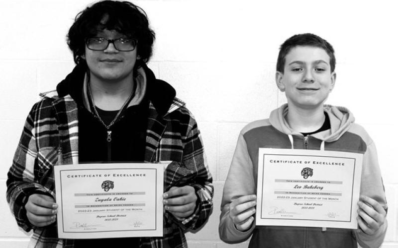 Dupree Students of the Month for January are Zuyala Oakie (LEFT) for the high school and Leo Bakeberg IV for the junior high.