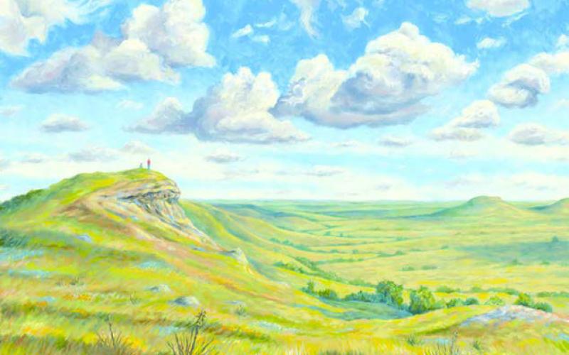 This painting by Peter Kilian of Aberdeen is the title piece for the Sea of Grass exhibit at the Timber Lake Museum.