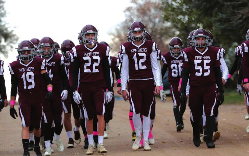The Panthers walk to the field together for their opening round playoff win over Leola-Frederick. Photos by Jon Flatland