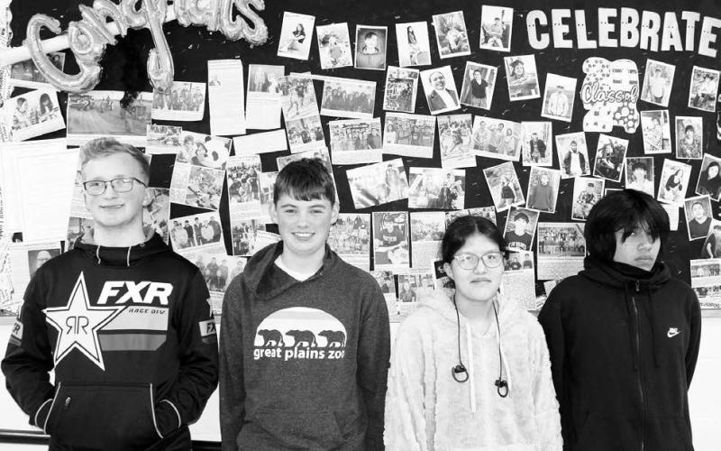 The Dupree Students of the Month are (L-R) Case DePoy (senior), Radley Grueb (ninth grader), and Martika Crow and Hayden Hale (seventh graders). Photo by Patty Peacock