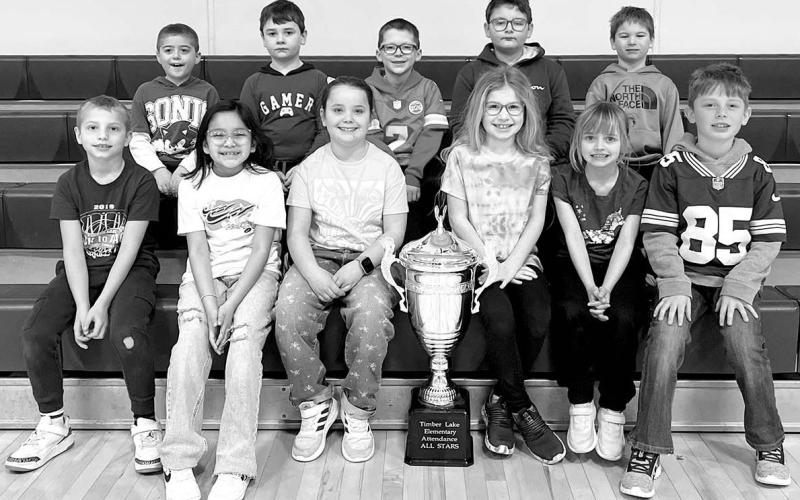 Attendance All Stars for December 2024 92.94% Sierra Kraft 2nd grade FRONT (L-R): Barret Hermes, Meisha Agard, Cassidy Winterberg, Rose Maher, Harper Biegler, Vern Long; BACK (L-R): Milo Linderman, Paxton Schweitzer, Lincoln Aberle, Westyn Pesicka, and Baylor Lee.