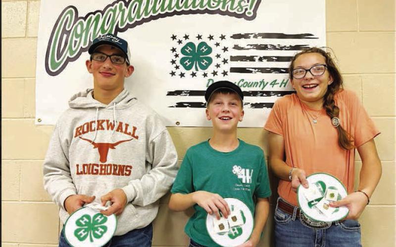 State 4-H Project Pins. Levi Berndt: Swine and Community Service, Gracen Gill: Swine and Community Service, and Bricelyn Pederson: Rodeo, Swine, and Community Service.