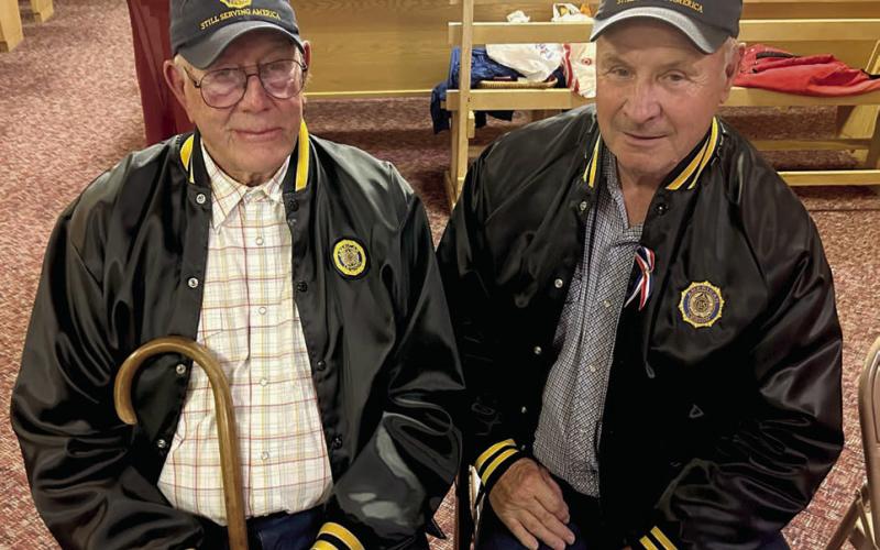 Korean War veteran Paul Stradinger, left, and Vietnam veteran Johnny Dean Boldt, both of Isabel, took part in Honor Flights this fall, traveling with other veterans to Washington, DC, to see the monuments, including those dedicated to veterans of war. Photo by Jon Flatland