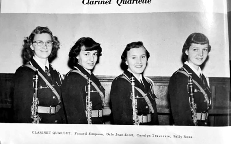 The Timber Lake High School clarinet quartet (L-R) Fauneil Simpson, Dale Jean Scott, Carolyn Traversie, Sally Ross (1954).