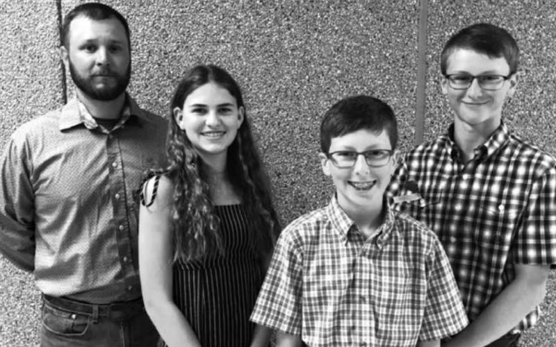 Speakers at the Memorial Day program at Timber Lake were (L-R) Perry Keller and students Meredith Maciejewski, Hudson Gill and Holden Gill, winners of the local Americanism essay and poetry contests.