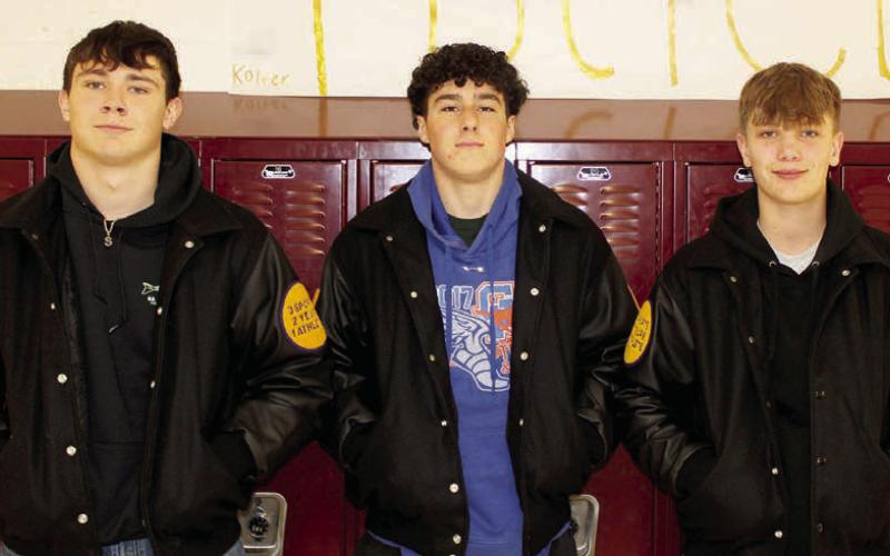 The recipients of this year’s Dupree Athletic Booster Club’s 3-2-1 letterman jacket program are (L-R) Michael Donovan, Traden Meeks, and Hudson Terveen. To earn a jacket, a student must have completed three seasons of sports during their first two years of high school at Dupree High School. Thus, three sports in two years (during 9th and 10th grade) by one student. Photo by Patty Peacock