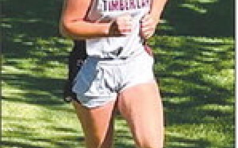 First-year runner Tatelyn Stanley pushed her way to third place overall in the girls JV race at the Battle on the Border in Lemmon on Monday, Sept. 26.