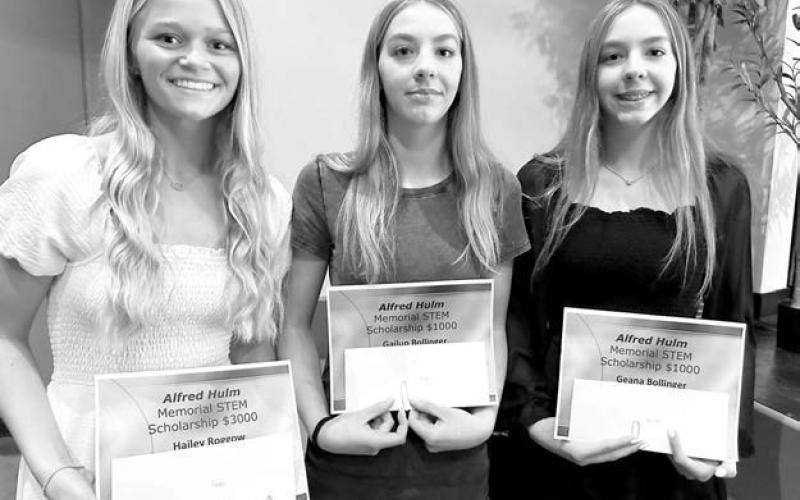 The Alfred Hulm Awards were presented to (l-r) Hailey Roggow ($3000), Gailup Bollinger ($1000) and Geana Bollinger ($1000).