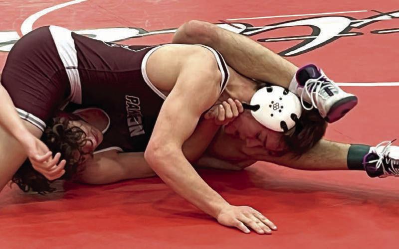 Panther 144 pounder Chandler Winterberg (top) works against an oppponent from Newell at the Battler Wrestling Invitational in Gettysburg on Saturday, Jan. 17. Topic Photo/Denise Perryman