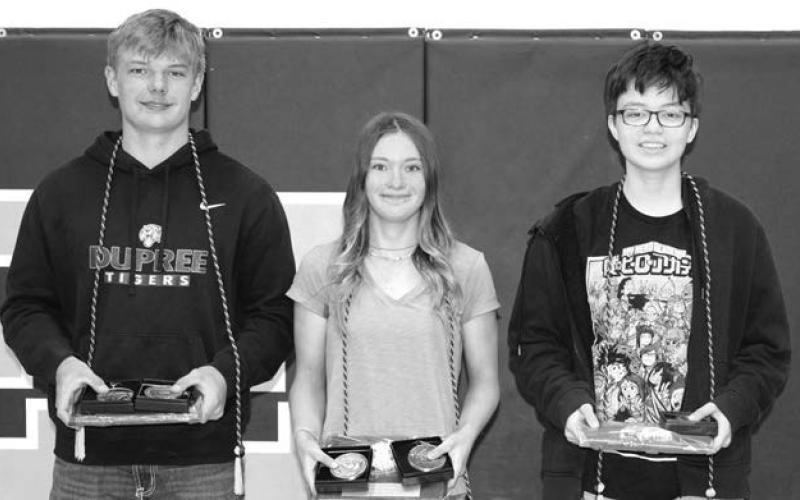 BELOW: Dupree seniors that are SD Regents Scholars this year, and also qualifying for the SD Opportunity Scholarship were (l-r): Braydon Terveen Smith, JC Pederson, and Tate Johnson.