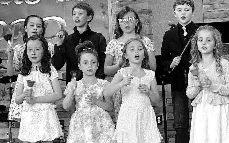 The K4J children’s choir from Holy Cross Church performed at the Spring Sing on March 29. The annual event is sponsored by the three Timber Lake churches and was hosted by New Hope Church. Pictured are (Front, l-r) Bexley Dupris, Ellie Schweitzer, Charlie Long, Elsie Maher; Back: Kiernan Biegler, Gunner Wright, Brie Parker, and Brace Beer.