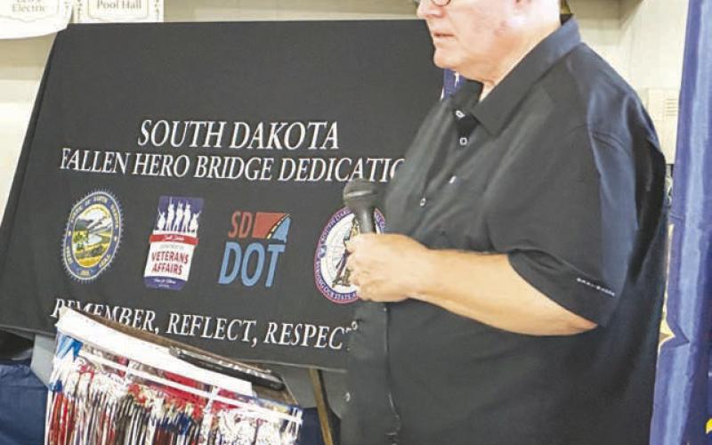 Jim Harris, younger brother of PFC Vern Harris, shared some memories of his brother at the memorial gathering and bridge sign dedication on August 17 at Isabel.