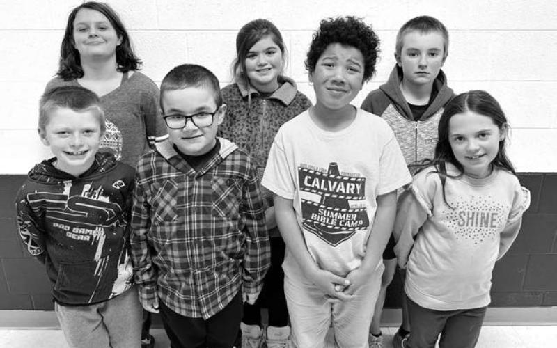 Timber Lake Elementary students who won awards at the Northwest Area Schools Spelling Bee on March 18 are (Front, l-r) Trevor Aberle (first grade), Ryker Bridges (first grade), Eleazar Reichert (second grade), Kinzlee Martin (second grade); Back: Willow Westover (third grade), Tabitha O’Bryan (fourth grade), and Camden Goldade (fifth grade).