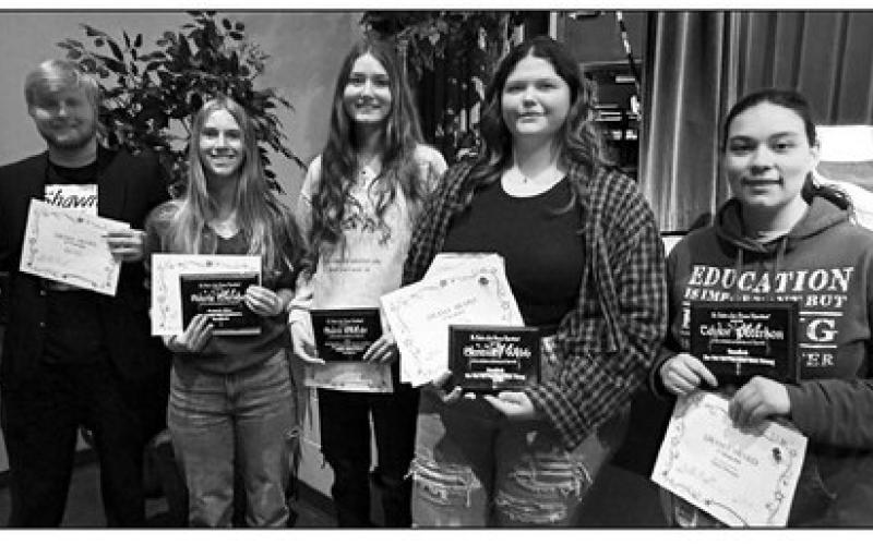 (L-R) Shawn Quinn, Averie Marshall, Sara Holzer, Serenity Webb, and Taylor Peterson received plaques.