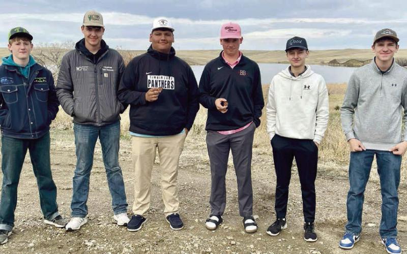 Members of the Timber Lake High School varsity and junior varsity golf teams competing last week were (l-r) Taggen Paxton, Kanton Hunt, Hayden Thompson, Hadley Thompson, Kruz Lindskov, and Preston Maciejewski