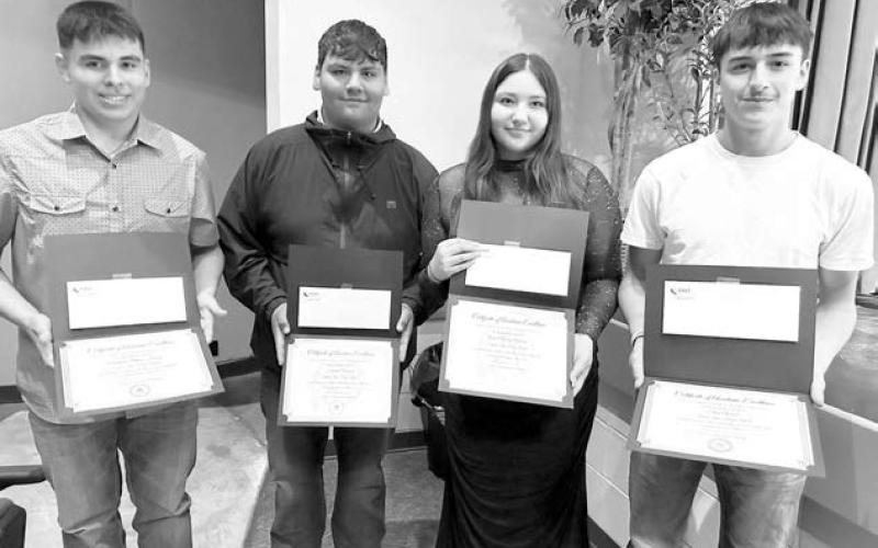 The CRST Telephone Authority presented $1000 scholarships to (l-r) Chris Peterson–Lemmon, Hayden Thompson, August Laurenz–Anderson, and Ethan Ward.