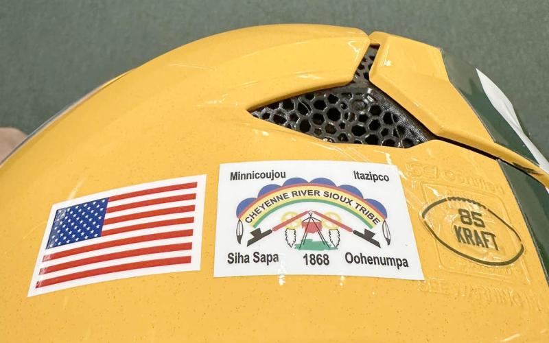Timber Lake native Tucker Kraft, an honorary member of the Cheyenne River Sioux Tribe, posted this photo on social media last week of the CRST flag on his Green Bay Packers helmet with the message, “The NFL made it official today. Honored to represent!”