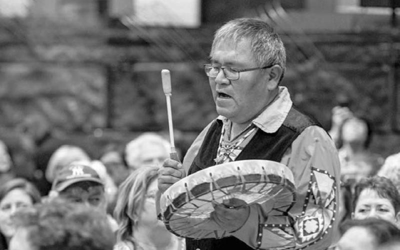 Emmanuel Black Bear Jr., drumkeeper for the Creekside Singers