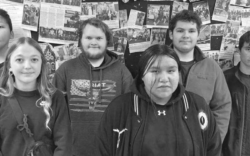 The Dupree Junior High/High School November Students of the Month were selected by the instructors at Dupree School and were presented with $25 Lakota Thrifty Mart gift cards. (Front) Kyler Hunt and Othelia Black Bear; back. l-r: Hunter Long Mandan, Kylund McGill, Wyatt Lemke, and Kopyn Tibbs.