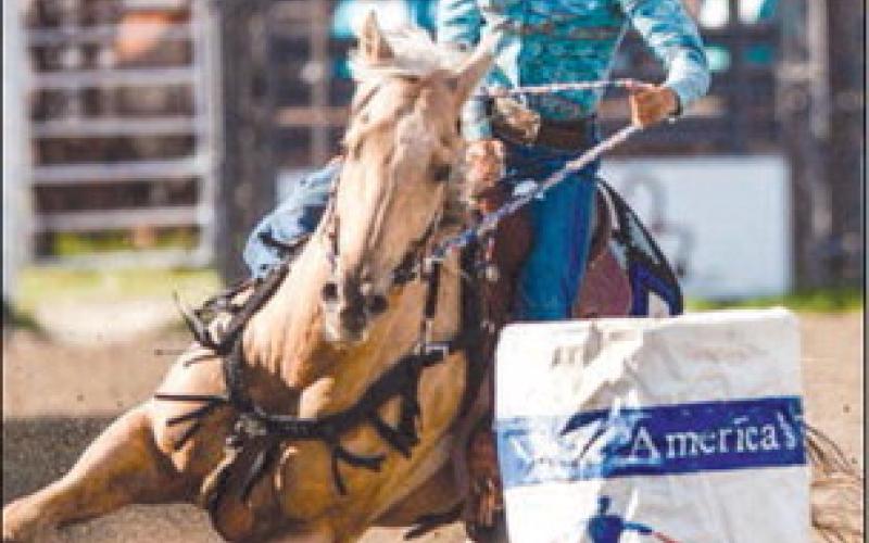 RaeLynn Vines of the Dupree High School Rodeo team works her horse around the barrels during the South Dakota High School Rodeo Association’s Northwest Region Rodeo in Buffalo last weekend. The second Northwest Region Rodeo is Friday through Sunday, June 9-11 in Dupree.