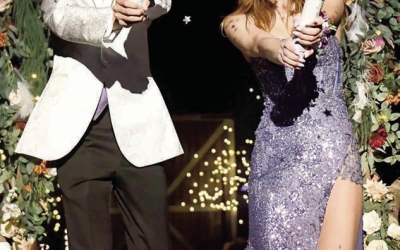 Jackson Bigger and Jaycie Lemburg fire confetti in the air during the Grand March at Timber Lake High School’s 2025 Prom on Saturday, April 26. Watch next week’s Topic for more TLHS Prom photos and look in this issue for photos from the Dupree High School Prom. Photo by Chuck Miner