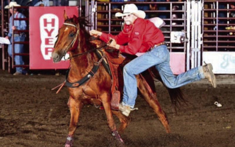 Pete Maher dismounts while competing in goat tying at the National Jr. High Finals Rodeo in Des Moines, IA last week. Maher, in his third appearance at nationals, finished fifth overall. Photo courtesy of NJHFR