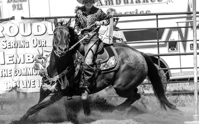 Korbi Heck of Isabel competes in the poles during the Perkins County 4-H Rodeo in Bison recently. Photo courtesy of Tami Kuper.