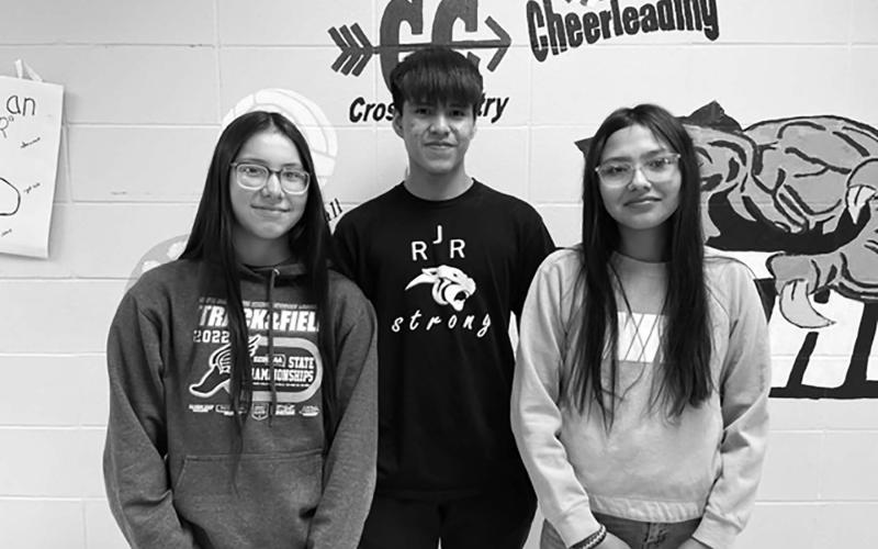 EIGHTH GRADE. FRONT (L-R): Amanda Red Bear and Jaymee Archambault (winners); BACK: Harlem Mutchler (alternate)