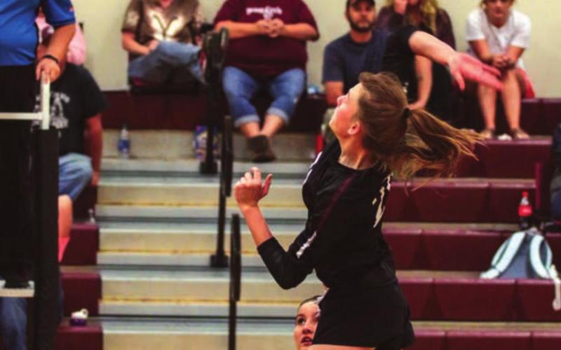 Molly Kraft rises to spike the ball during the Panthers’ game versus Bison last week in Timber Lake. Photo by Jon Flatland