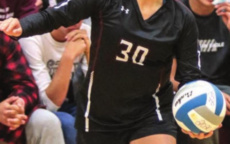 Junior Cassie Carter prepares to serve.