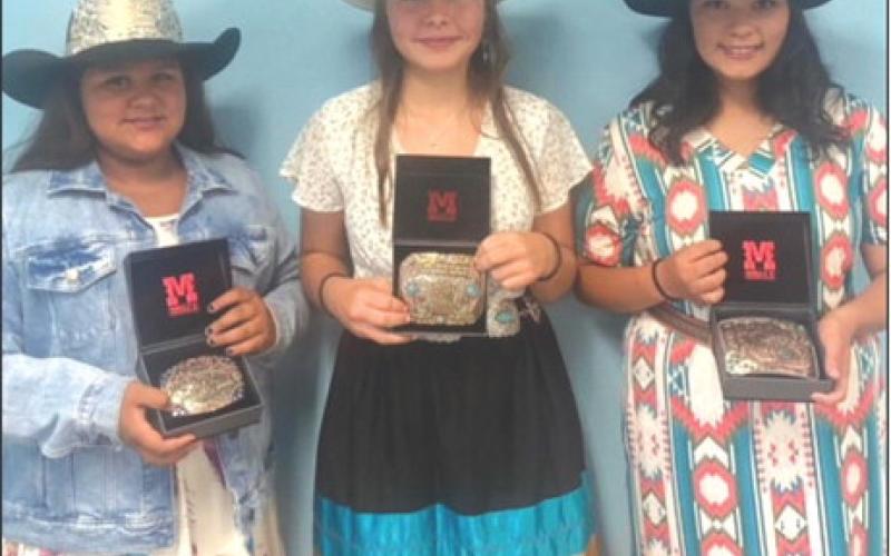 The 2023-2024 Cheyenne River Sioux Tribe Rodeo Royalty was selected last Thursday, Aug. 31, in a pageant that was part of the CRST Fair &amp;amp; Rodeo in Eagle Butte through Monday, Sept. 4. Pictured, l-r, are Harper McLane, Cheyenne River Rodeo Princess; Cloey Big Eagle, Jr. Miss Cheyenne River Rodeo Queen; and Taylor Peterson, the 2023-24 Miss Cheyenne River Rodeo. Watch for more coverage of the CRST Fair &amp;amp; Rodeo in next week’s Topic. Submitted Photo