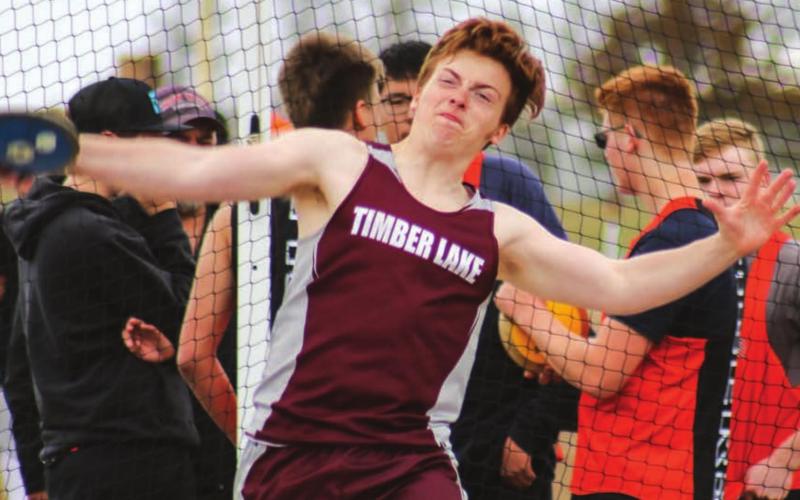 Timber Lake throwers Maci Maher (ABOVE) and Caleb Quinn (BELOW) competed in their second home meet of the season at last week’s Senior Invite. Photos by Jon Flatland