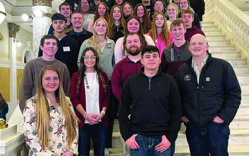 The Timber Lake High School senior class recently spent a day at the State Capitol in Pierre, where they visited with Dist. 28A Rep. Jana Hunt (R-Faith). The trip, sponsored by the S.D. Equity Coalition, also included a visit of the Capitol before sitting in on the State of the Tribes address. Photo courtesy of Timber Lake School