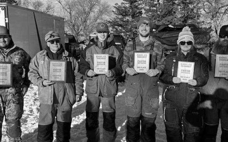 Middle Photo: Winners of the adult pike division were (l-r) Megan Mutchler and Brent Spafford, Jamie and Wade Henderson, and Chris and Jason Hulm. Bottom Photo: Winners in the adult panfish division were (l-r) Greg and Alan Voller, Dawson Kraft and Nathan Hollenbeck, and Cassandra and Eric Tobin.