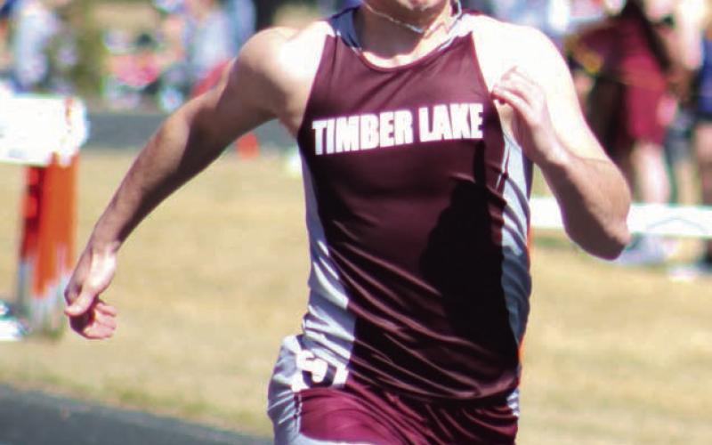 Timber Lake’s Carter Keller competes in sprints at the Mobridge-Pollock Early Bird Track Meet last Thursday, April 4. The Panther boys finished third overall in the team standings. Photo by Jon Flatland