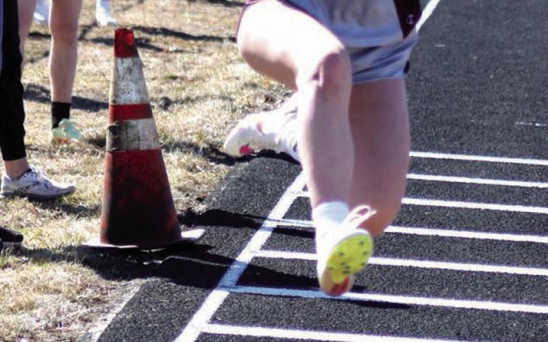 Triple jumper Jaycie Lemburg sails toward the pit during morning competition at the Mobridge-Pollock Early Bird Track Meet last week. Lemburg finished seventh overall in the event with a mark of 27 feet 2 inches. Photo by Jon Flatland
