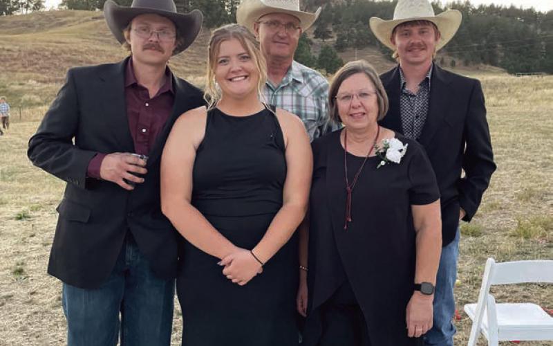 The Bill and LeAnn Lindskov family includes (l-r) Cooper and fiance Dryanne Schuelke, Bill, LeAnn, and Riley. The Lindskovs will be recognized during the Isabel Rodeo on Saturday and Sunday, Aug. 2-3.