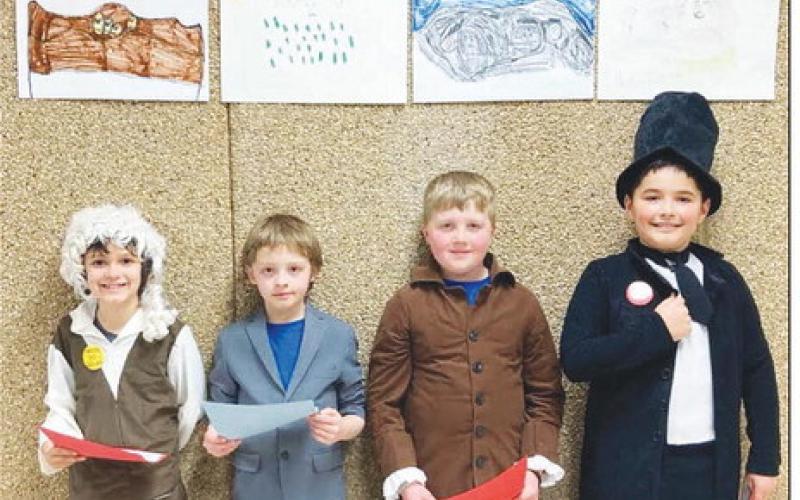 Mount Rushmore: (L-R) Colton Ridl (George Washington), Ben Mareska (Thomas Jefferson), Austin Lindskov (Theodore Roosevelt), and Luhan Fourie (Abraham Lincoln).