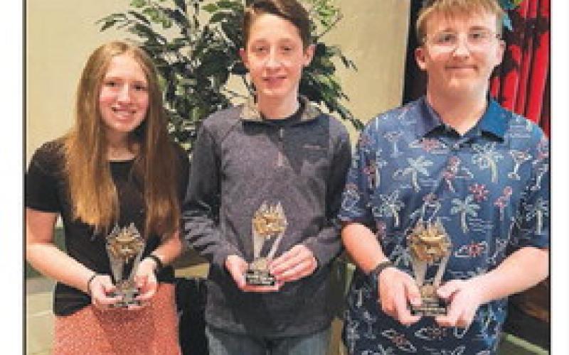 8th Grade Top Scholars: (l-r) Kamee Mareska, Landen Bieber, and Evan Schweitzer