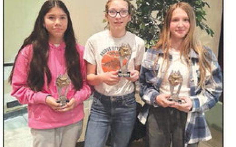 6th Grade Top Scholars: (l-r) Autym Red Bear, Bricelyn Pederson and Josie Boldt